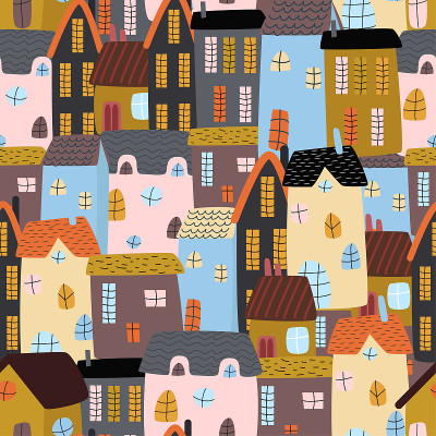 seamless pattern with colorful houses  - vector il
