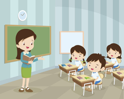 年轻的老师和学生在教室里