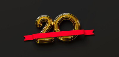 20年的插图金色字母与丝带