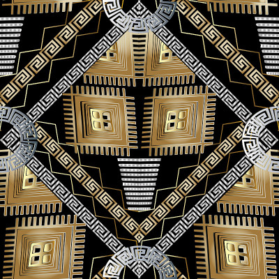 现代几何矢量无缝图案。黑金abstract et