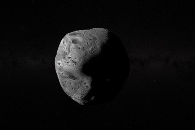 卫星火星火卫一，火星一号，在外太空运行。三维渲染