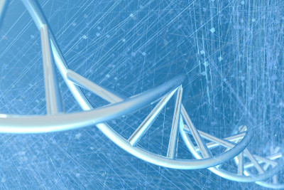 3d渲染，蓝色背景的DNA