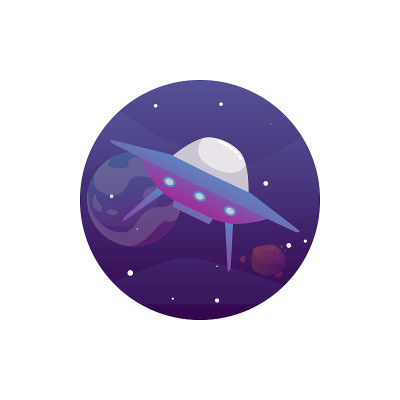 幻想科幻小说外星飞船平面矢量插图孤立。