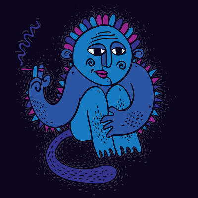 矢量插图的怪异怪物坐着和吸烟