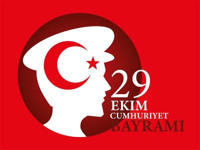 29 ekim cumhuriyet bayrami与土耳其阿塔图尔克人轮廓在圆形矢量设计