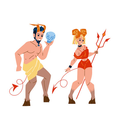 魔鬼人男人和女人站在一起矢量
