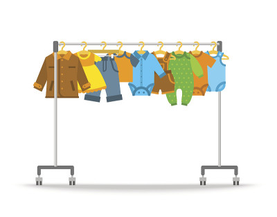 婴儿衣服衣架衣架矢量平面插图