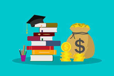 教育与奖学金。学校，学院，大学的学费。为毕业的学生准备的帽子。本科或以上学历。学习和理财概念。投资图
