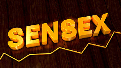 金字写的Sensex股市指数上面的一个简单折线图- 3d插图
