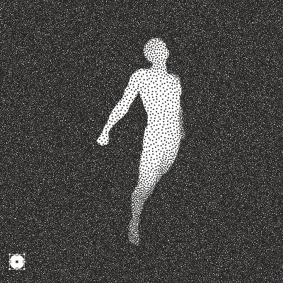 跳的人。3D模型的人。颗粒状dotwork设计。点画矢量插图。