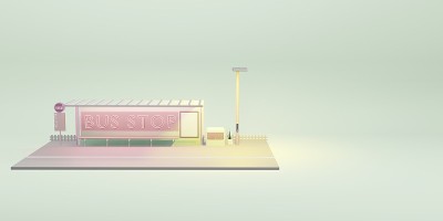 公交车站卡通城市公交3D插图