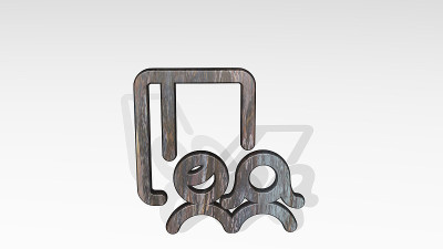 从相册投射阴影的角度看一对夫妇。一个用金属材料制作的厚雕塑的3D渲染。幸福和美丽