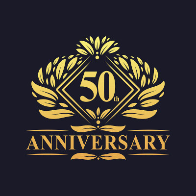 50周年标志，豪华花金色50周年标志。