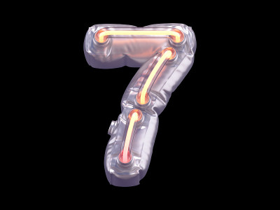 宇宙飞船霓虹灯字体。数字7。