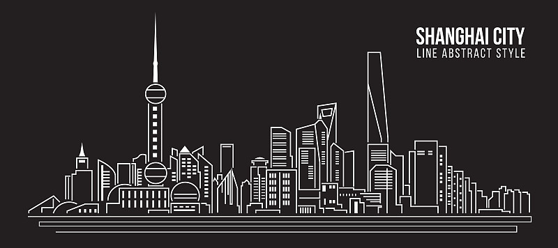 城市景观建筑线条艺术矢量插图设计-上海