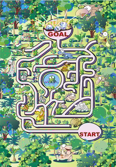 Jungle maze with dinosaurs