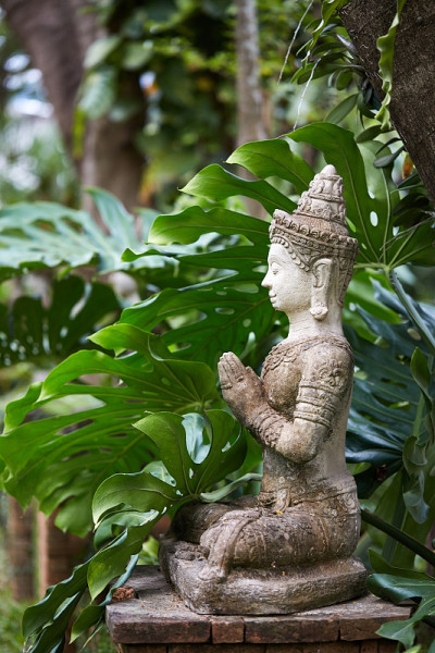 古代佛像，特写。在安静舒适的自然环境中