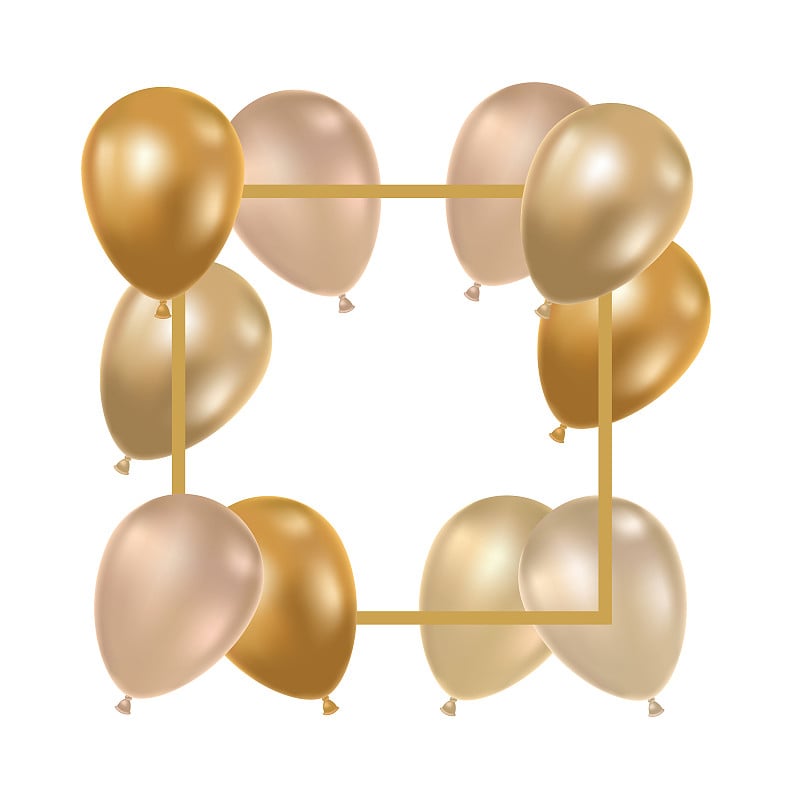 frame with helium balloons on white background