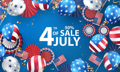 7月4日节日横幅快乐。美国独立日庆祝背景。出售