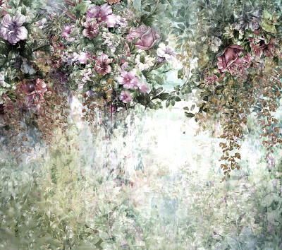 抽象彩色花卉水彩画。春天在大自然中五彩缤纷