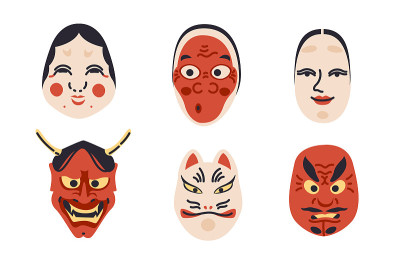 Japanese Kabuki Theater masks collection .