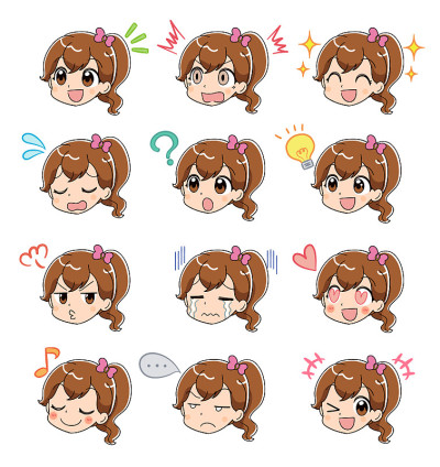 Collection of girl's face icons. Various facial ex