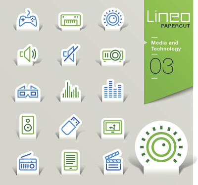 Lineo剪纸-媒体和技术轮廓图标