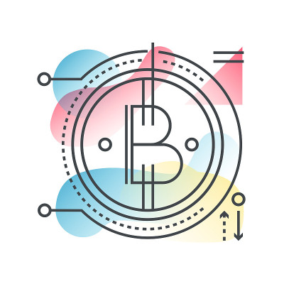区块链比特币矢量概念新潮线与梯度平颜色。