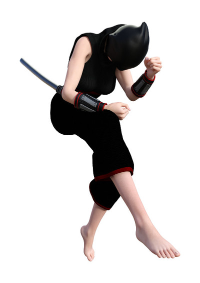 3D插图女忍者在白色