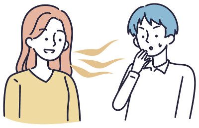口臭女性矢量插图