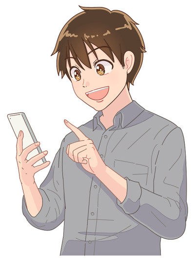 穿灰色衣服的男孩正在使用智能手机。