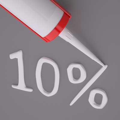 硅胶胶枪，在灰色背景上用胶隔离书写10%