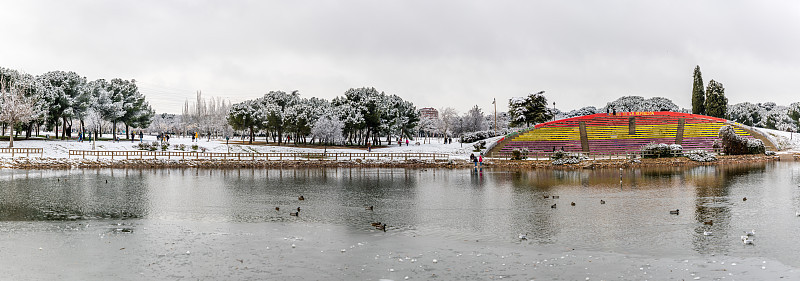 由于2021年1月的菲洛梅娜风暴，马德里的街道和公园被大雪覆盖
