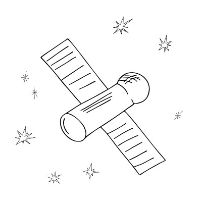 宇宙飞船、星际望远镜，用于宇宙探索和星系间旅行。涂鸦的风格,极简主义。