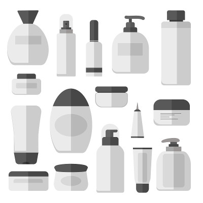 设置空和干净的白色塑料容器矢量空白模板:瓶子与喷雾，分配器和滴管，膏霜瓶，管。化妆品矢量图