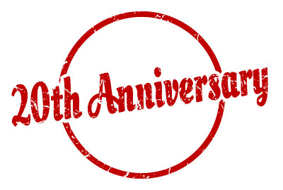 20周年的迹象。20周年纪念一轮老式垃圾邮票。20周年