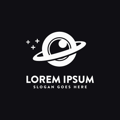 有趣的眼睛和环的行星图标矢量在黑色的背景