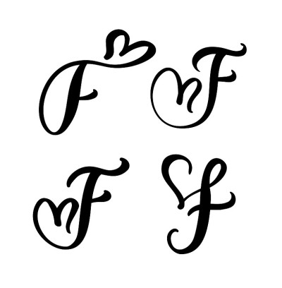 Vector Set of Vintage花卉字母组合F.书法元素瓦伦丁繁盛。手绘心形标志，用于页面