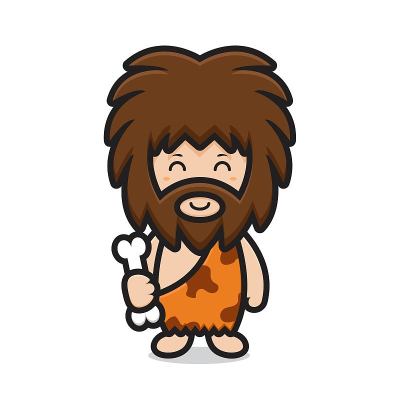 可爱的古代男孩拿着骨头。