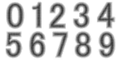 数字半色调效果。点字体向量。虚线压花数字。单色矢量设计
