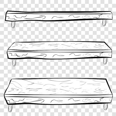 手绘素描木挂架有三种视角，平、低、高角度