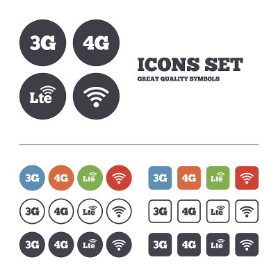 移动电信图标。3G, 4G和LTE