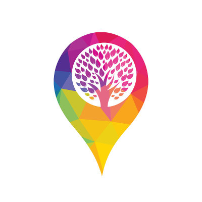 GPS园林矢量标志设计。树用针指针图标设计。
