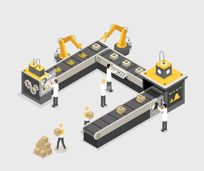 Autonomous, programmed production line with worker