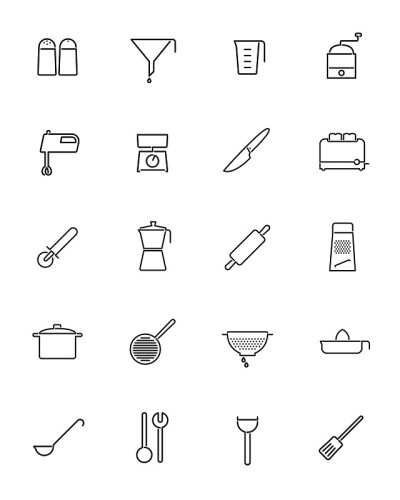 烹饪用具向量线图标集合