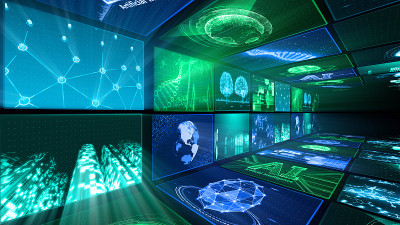 数字网络技术AI 5G数据通信概念3D插图背景