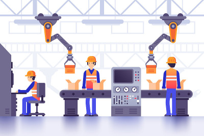 Smart manufacture factory conveyor. Modern industr