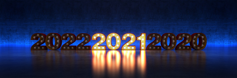 帐篷灯2021信标志，2021新年。三维渲染
