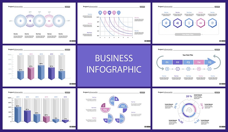 Creative business infographic slide templates set 