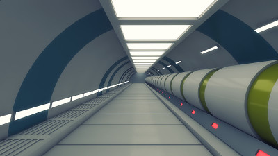 3 d渲染。现代室内科幻建筑